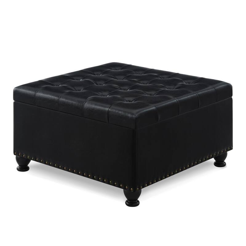 Large square storage ottoman with wooden legs