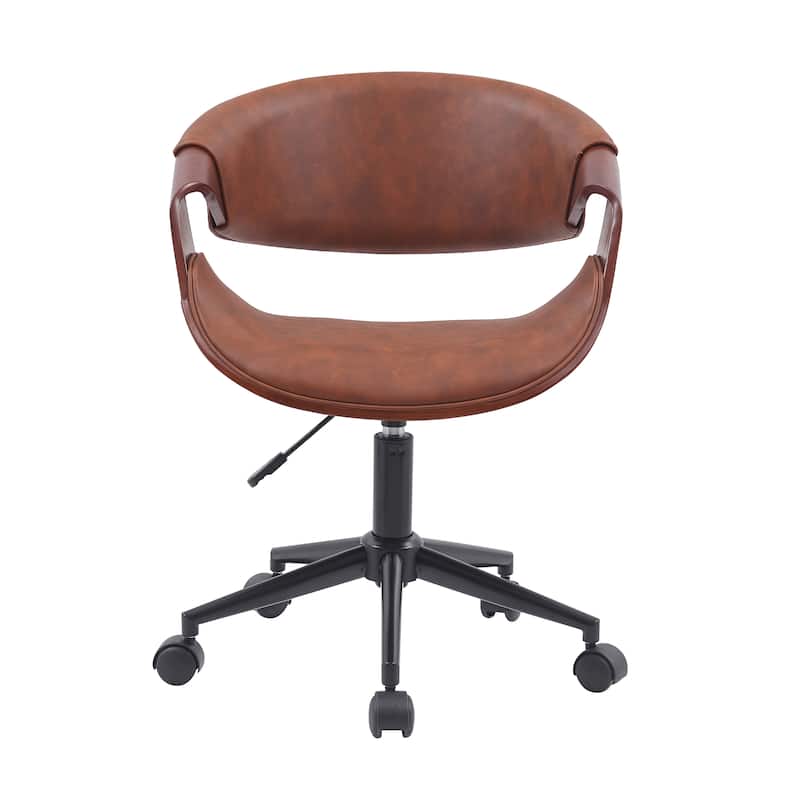 Porthos Home Elio Faux Leather Mid Century Office Chair with Black Metal Base