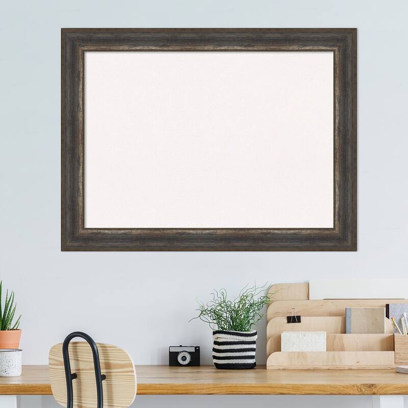 Alta Rustic Char Framed White Corkboard Bulletin Board, Organization Board, Pin Board