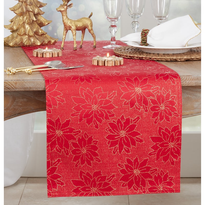 Poinsettia Design Holiday Table Runner - 16"x72"