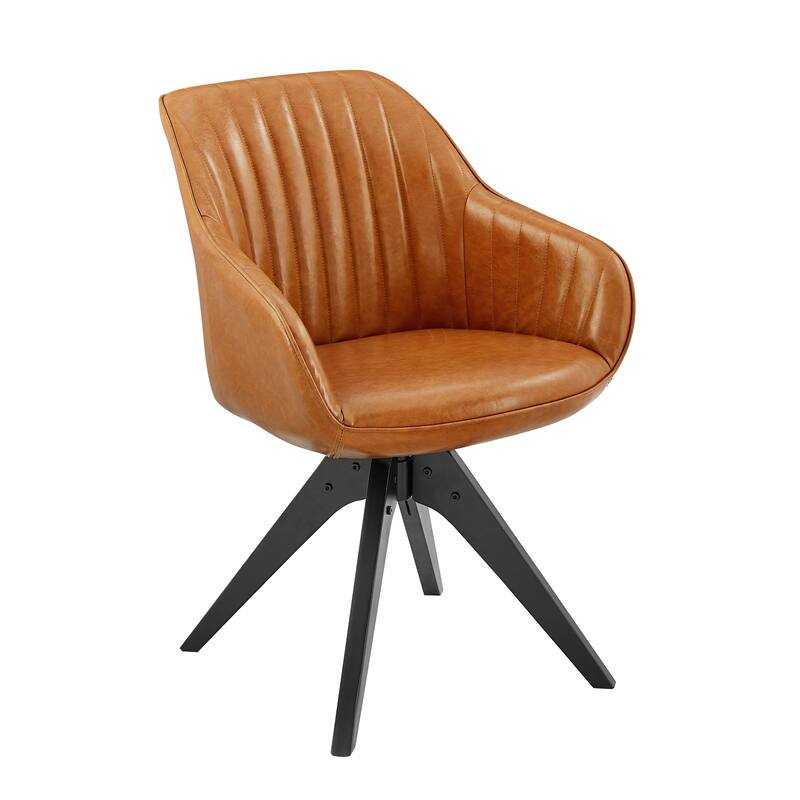 Art Leon Classical Swivel Office Accent Chair with Wood Legs - Black Solid Wood Legs - Orange Brown Faux Leather