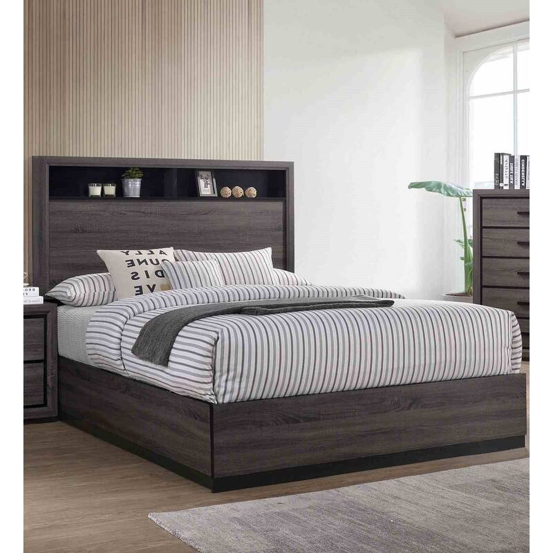 Gray Finish 1pc Contemporary Bookcase Headboard Bed