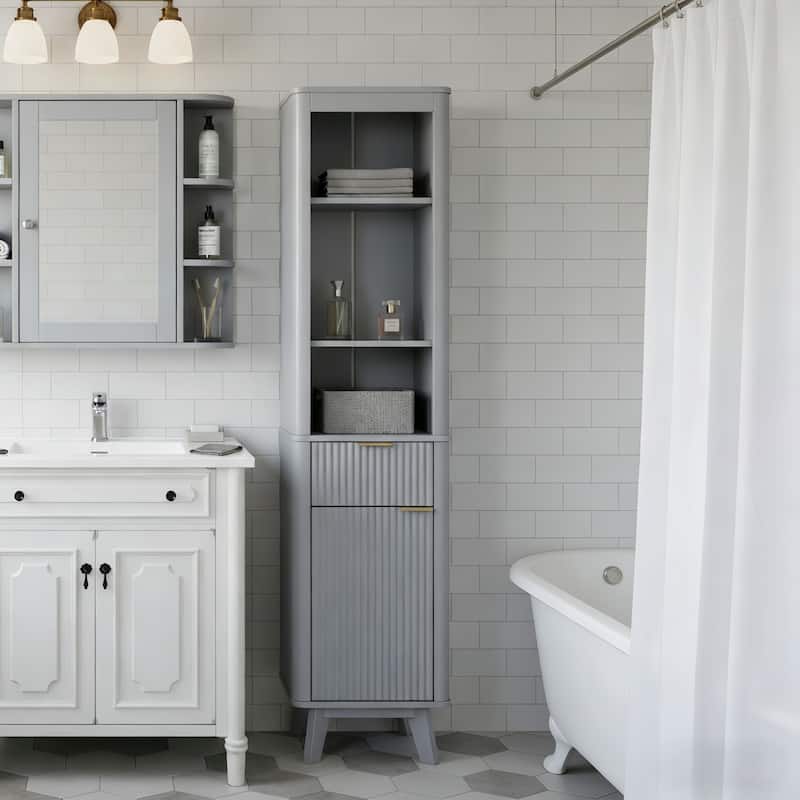 68" H Tall Bathroom Storage Cabinet with Adjustable Shelves and One Drawer & Door, Storage Cabinet for Bathroom, Living Room