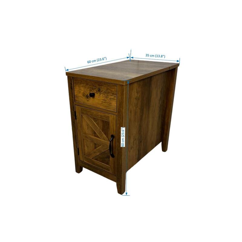 Farmhouse End Table with Charging Station,Night Stand with Barn Door and Drawer