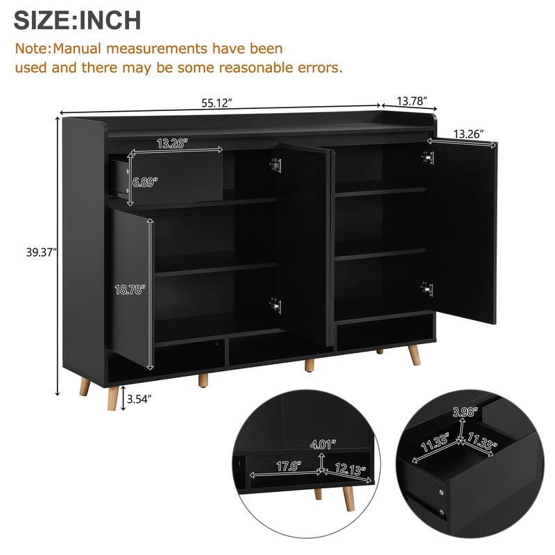 Shoe Cabinet with Adjustable Shelves, Multi-Functional Storage Cabinet, Freestanding Shoe Rack with 1 Drawer & 4 Doors