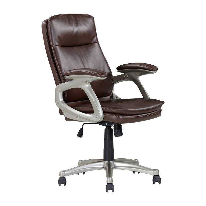 Brown Faux Leather Executive Swivel Office Chair with 360° Rotation, Ergonomic Design