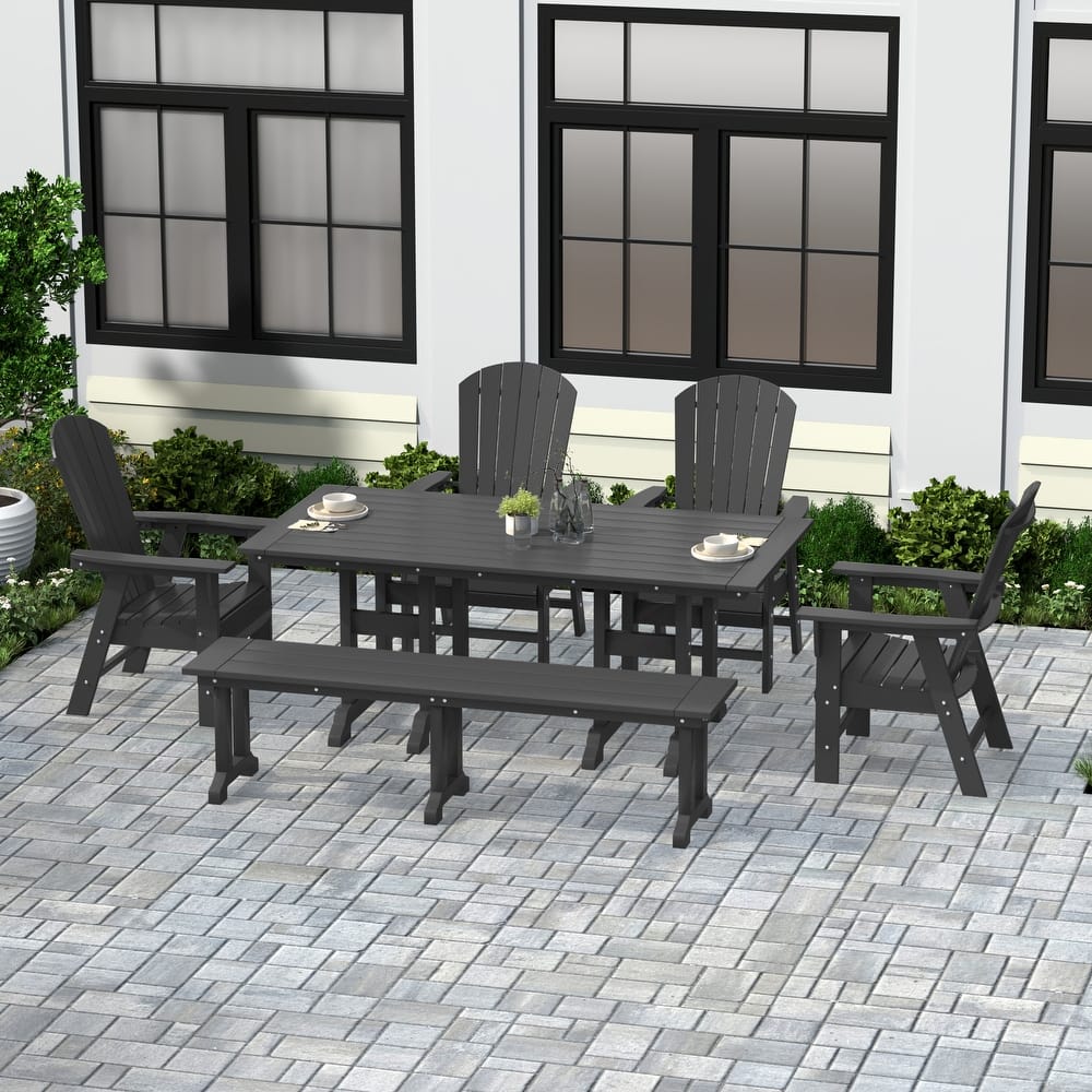 Altura 6-Piece Rectangular Poly Eco-Friendly All Weather Outdoor Dining Set with Bench