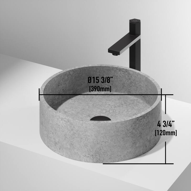 Vigo Concreto Stone 15-3/8" Round Concreto Stone Vessel Bathroom Sink