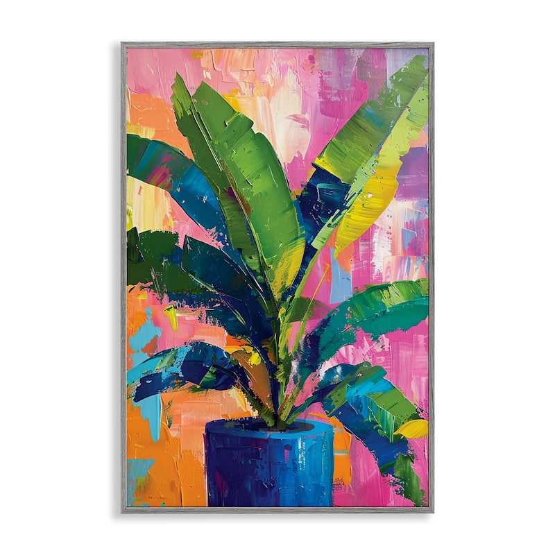 Stupell Modern Bright House Plant Framed Giclee Art Design By LSR Design Studio - 12 x 18 - Grey