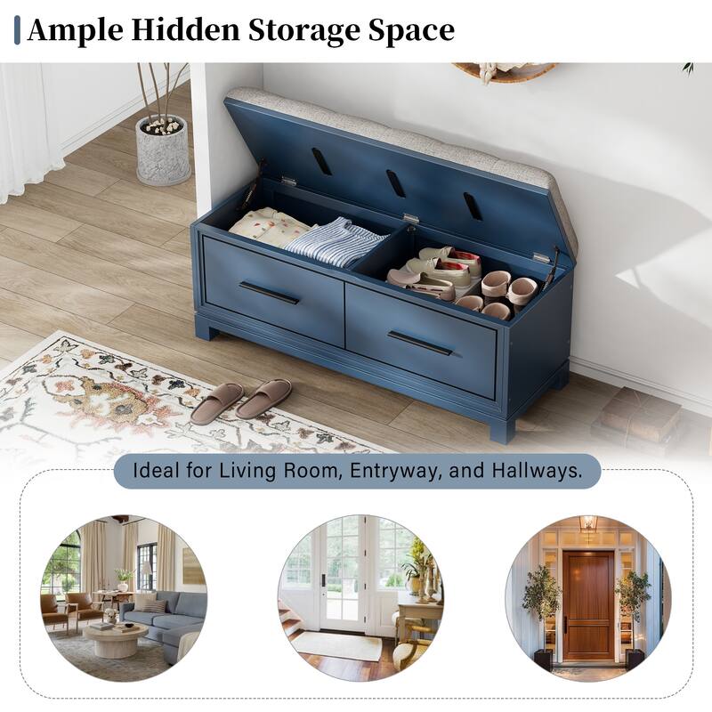 Shoe Bench with Removable Cushion and Hidden Storage