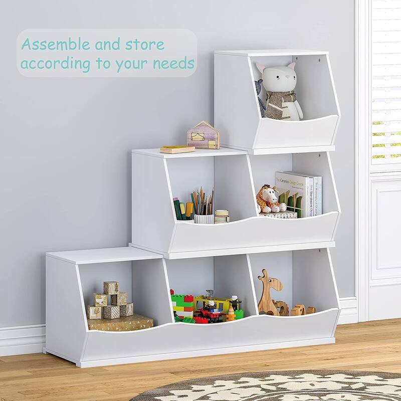 UTEX Toy Storage Organizer,Stackable Kids Toy Storage Cubby,Toy Boxes and Storage for Playroom,Bedroom,Nursery School,White