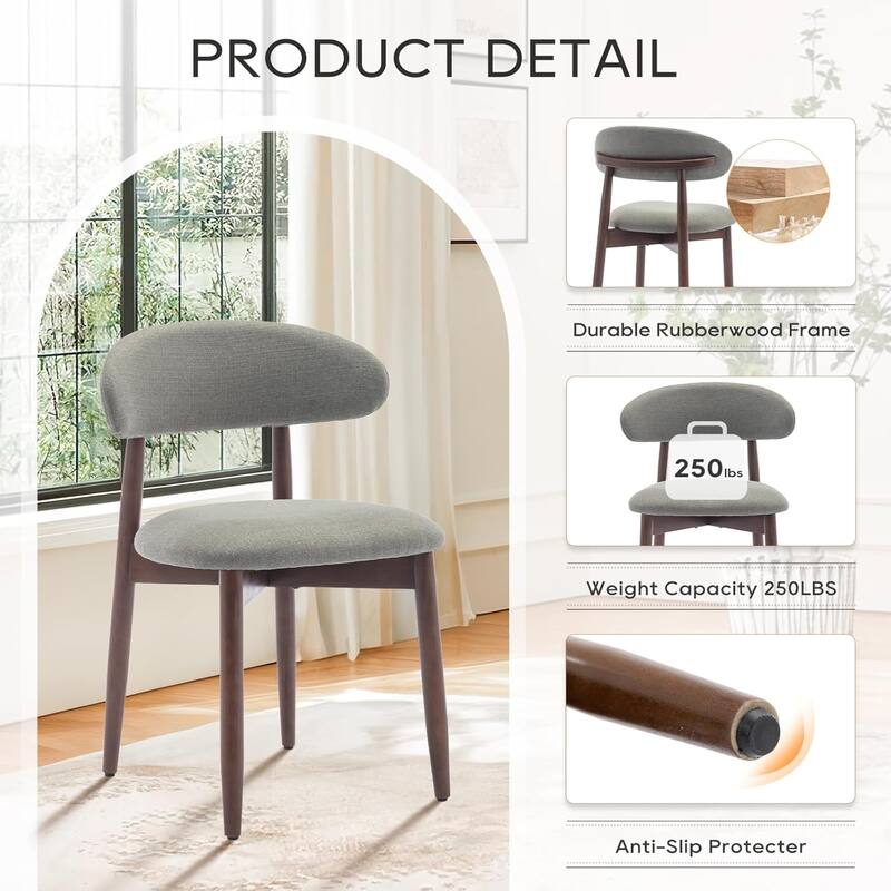 Modern Fabric Upholstered Kitchen Side Chairs, Farmhouse Dining Room Chair with Foot Pegs