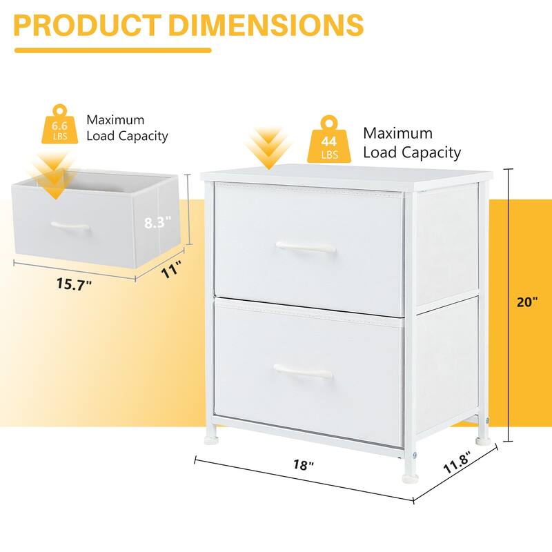 2-Fabric Drawer Nightstand Small Dresser Bedroom End Table for Closet, Entryway (2 Pack)