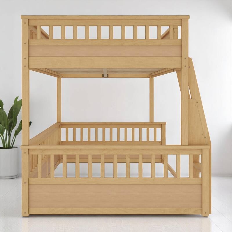Convertible Twin XL Over Queen Size Bunk Bed with Safety Rails, Ladder and Wood Slats, No Box Spring Needed