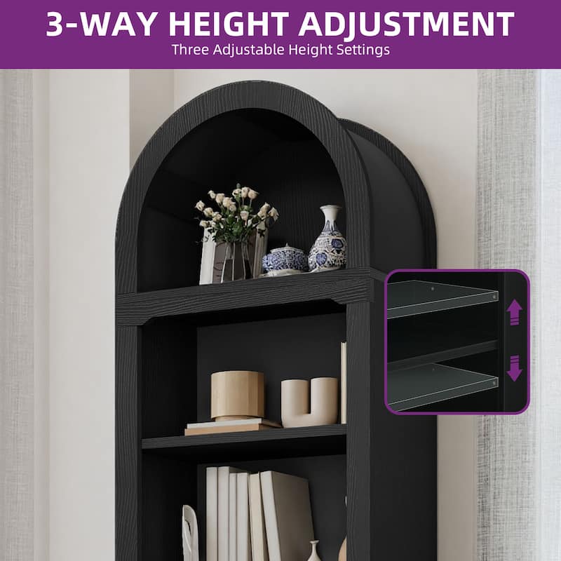 Moasis 68" Arched Bookshelf Open Display Bookcase with Storage Shelves for Living Room