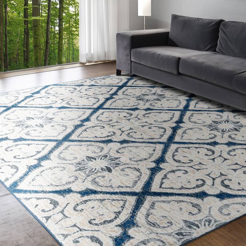 Carrington Global Floral & Botanical Indoor Area Rug - 5' x 7' - Dark Blue