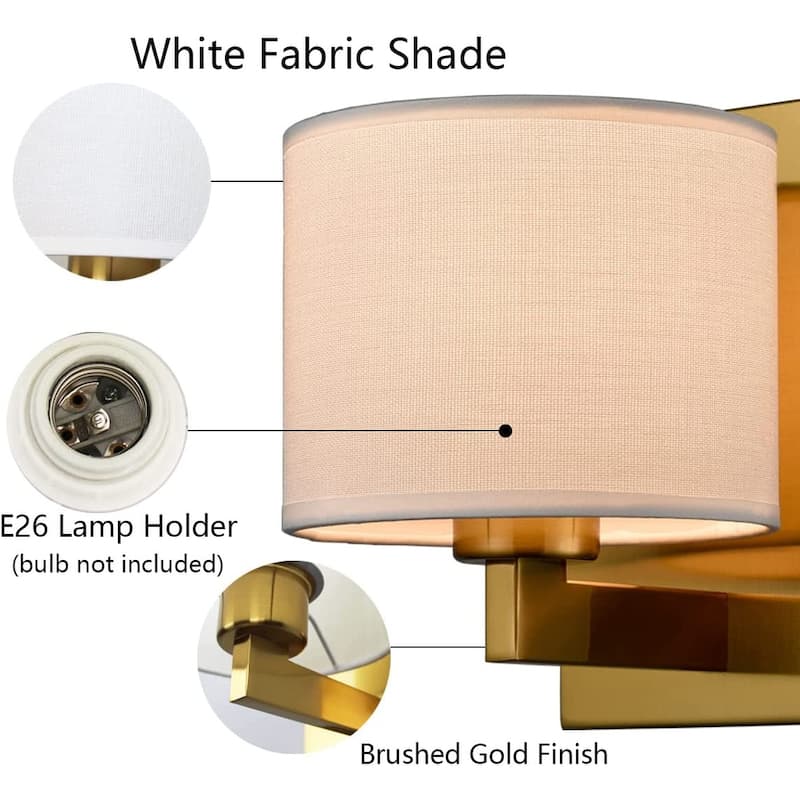 2 pack brass gold wall sconces industrial wall lamp with fabric shade