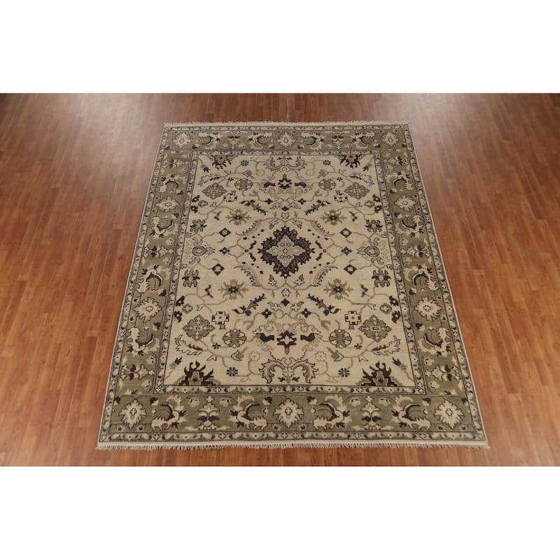 Earth Tone Oushak Area Rug Hand-Knotted Oriental Wool Carpet - 8'1" x 10'0"
