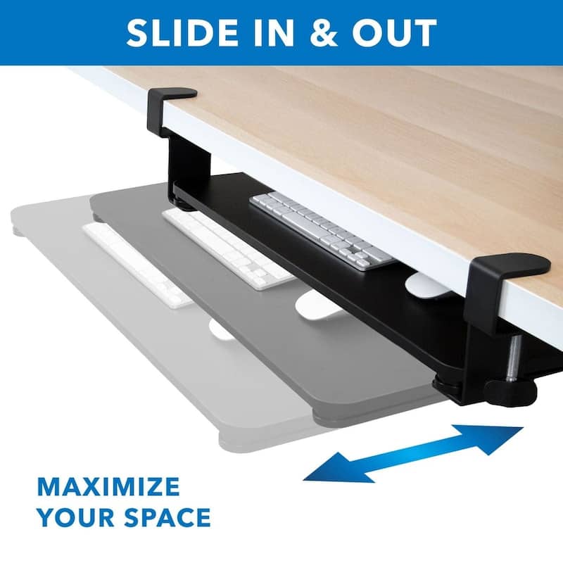 Mount-It! Clamp Keyboard Tray [26.4" x 11.8"] Ergonomic Sliding Under Desk Keyboard and Mouse Platform - Black