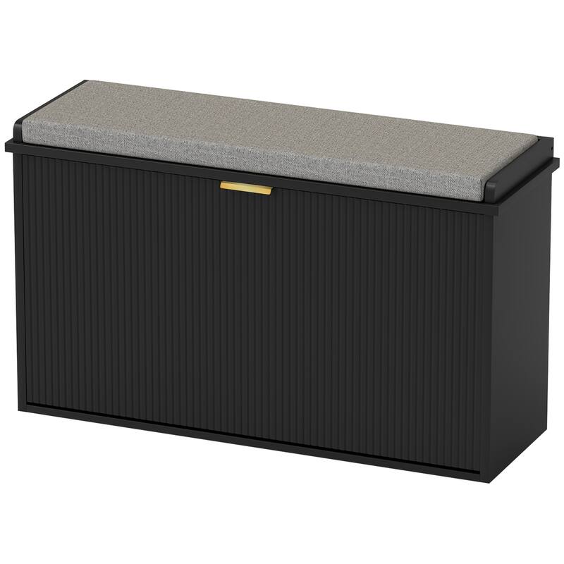 Particleboard and MDF Shoe Storage Bench with Cushion Seat and Drawer Cabinet - 29.3" - Black