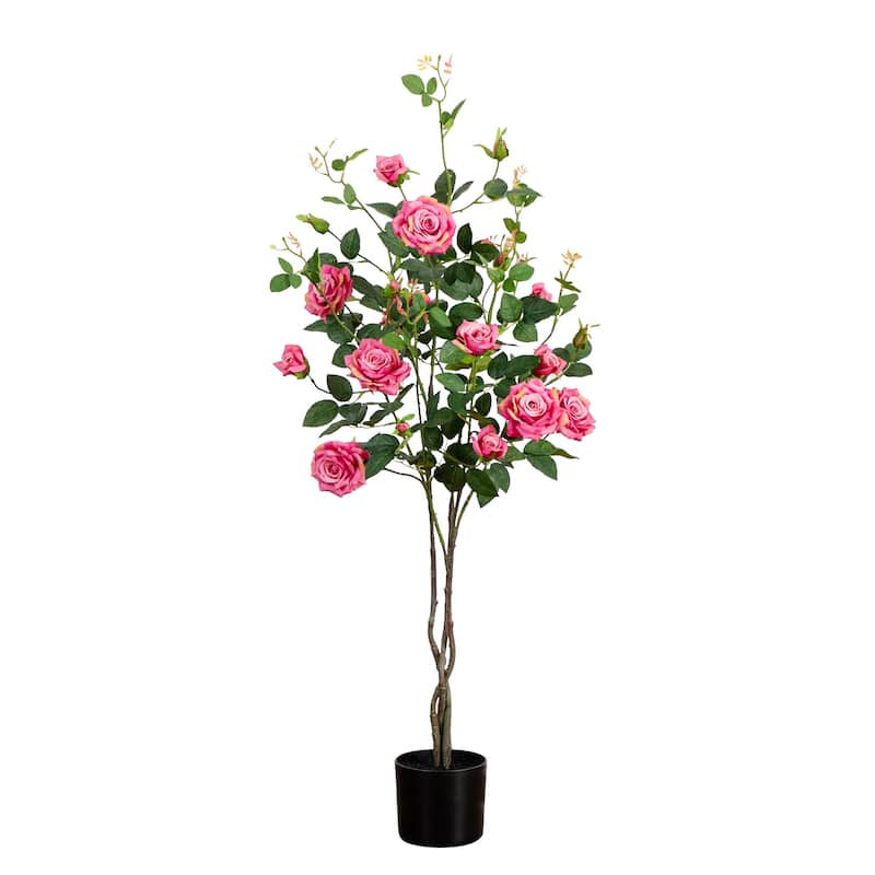 Rose Artificial Potted Tree - 4' - Pink and Green
