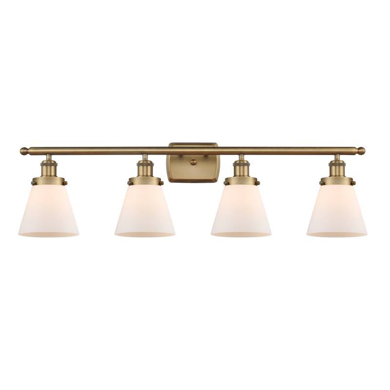 Innovations Lighting 916-4W-11-36 Cone Vanity Cone 4 Light 36" Wide - Brushed Brass / Matte White