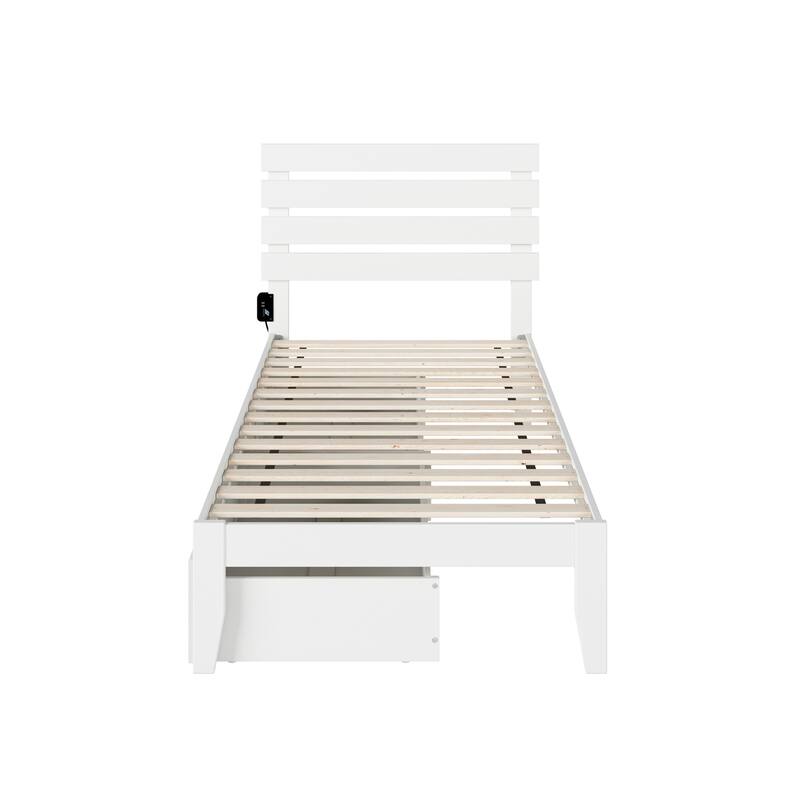 Attic Platform Bed - Twin XL, 2 Drawers, White Finish - Includes Charger