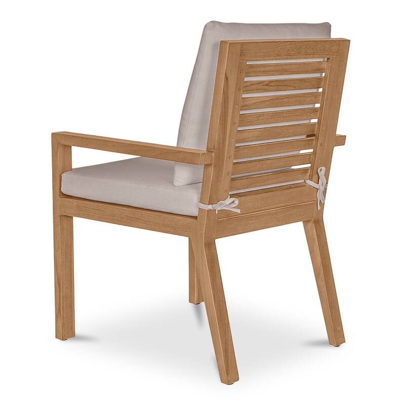 NADAAL STUDIOS Virelith Outdoor Dining Chair, Slatted Back, Solid Teak, Quick Dry Foam, White