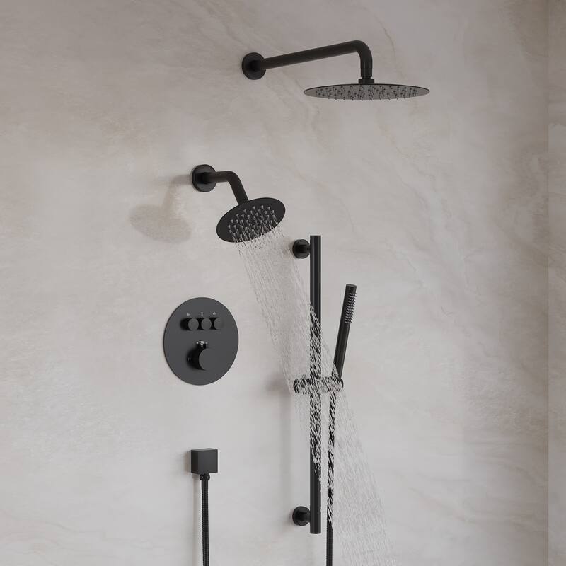 Ceiling/Wall Mount Multifunction Dual Shower System 10 in. 3-Function Round Shower Head With Hand Shower