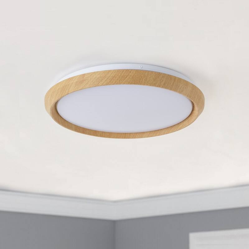 Modern Wood Grain Flush Mount Ceiling Light Milky White LED Fixture for Living Room Bedroom