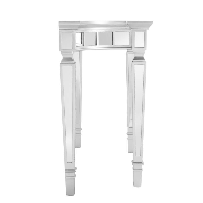 Silver Glass Free Form Console Table with Wood Base and Mirrored Top - 45” L x 16” W x 30” H