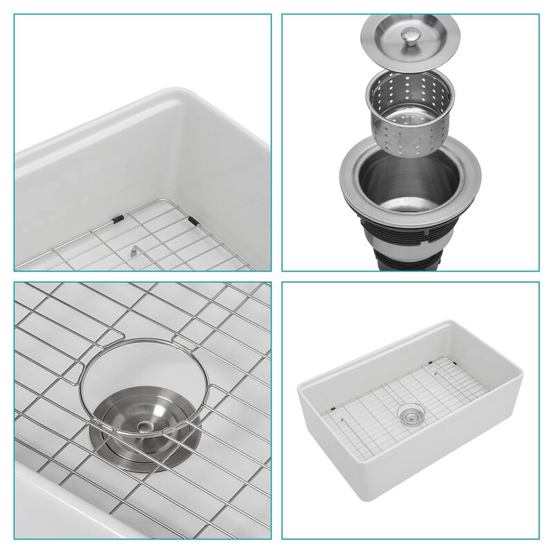 Farmhouse Porcelain Ceramic Single Bowl Kitchen Sink in White