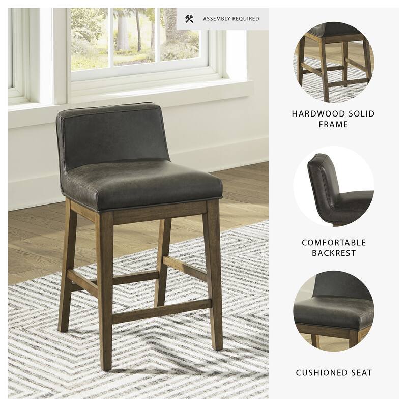 Signature Design by Ashley Cabalynn Black/Dark Brown Upholstered Bar Stool (Set of 2) - 19.5" W x 22" D x 31.88" H