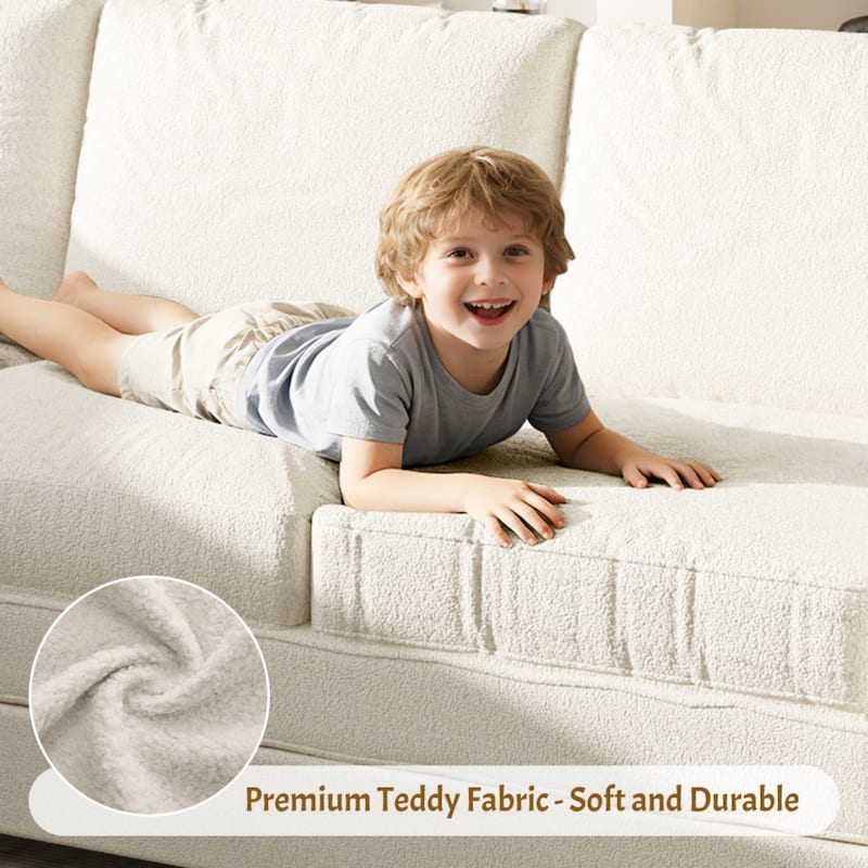 115.2" L-Shaped Teddy Sectional Sofa with Pull-Out Bed