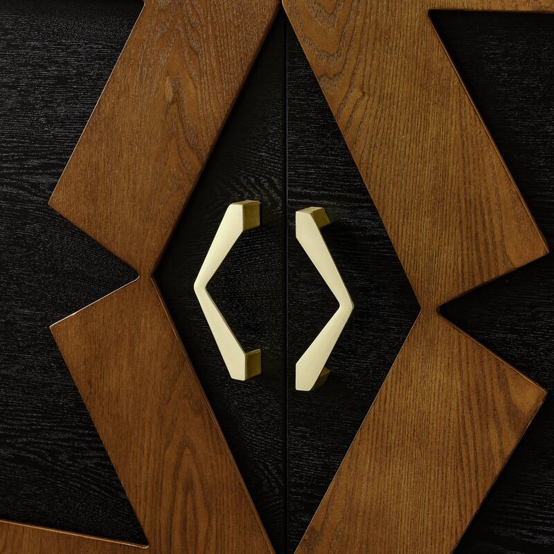 Roomfitters 60" Sideboard Buffet Cabinet, Mid Century Modern, Geometric Pattern Storage TV Console