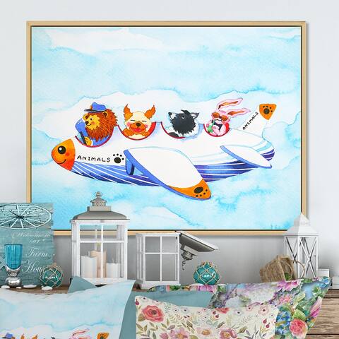 Designart 'Animals Funny Airlines Cartoon' Traditional Framed Children's Canvas Art Print