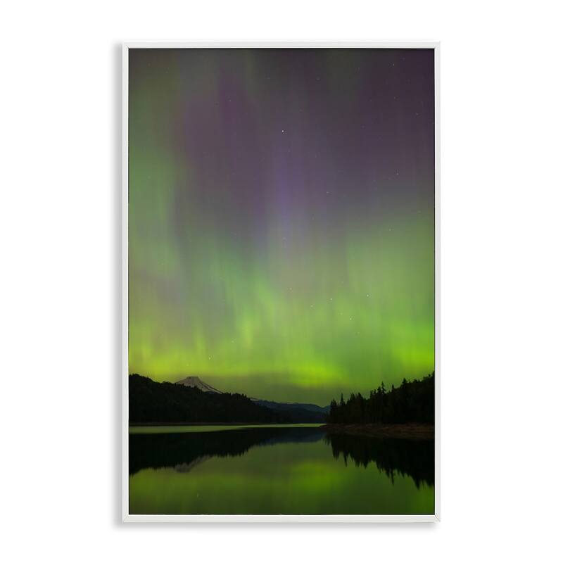 Stupell Green Aurora Landscape Framed Giclee Art Design By Nancy Crowell - 12 x 18 - White