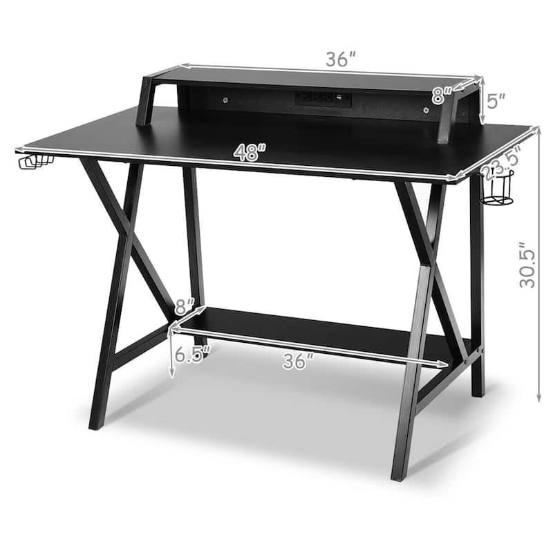 Gymax Gaming Desk All-In-One Professional Gamer Desk Cup Headphone