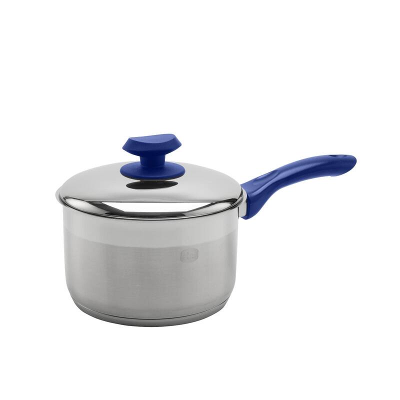 YBM Home Professional Chef’s 18/10 Stainless Steel Sauce Pot Covered Tri-Ply Capsule Base With Handle, Induction Compatible - 2.5 Quart - Blue