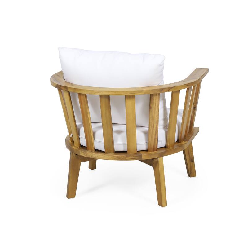 Outdoor Acacia Wood Patio Club Chair with Waterproof Thick Cushion