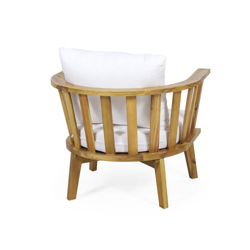Roomfitters Outdoor Acacia Wood Patio Club Chair with Thick Waterproof Cushion, Deep Seating for Balcony, White