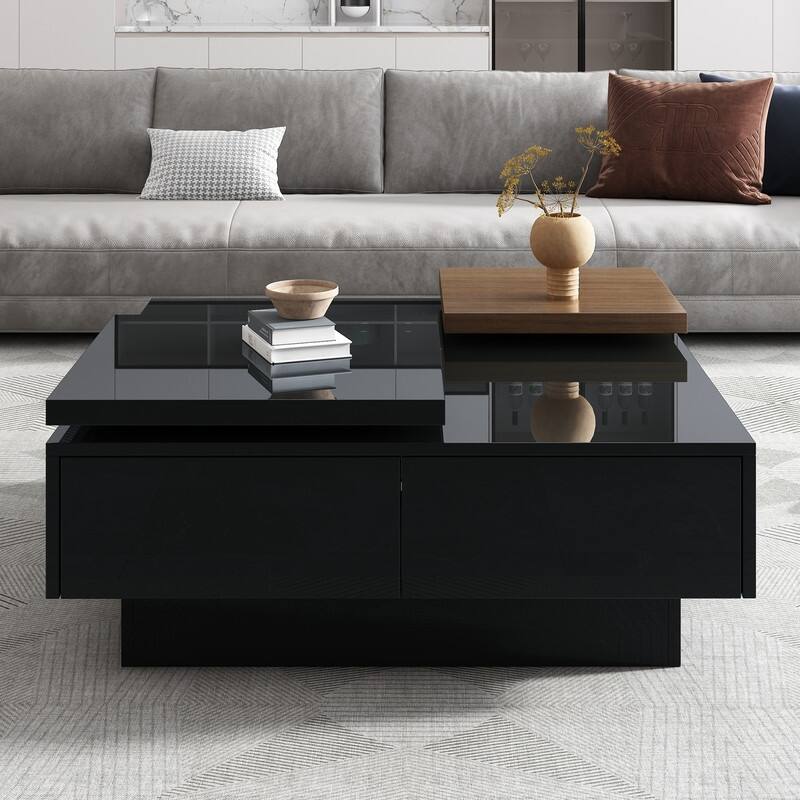 Modern Movable Block Coffee Table with Hidden Storage - High Gloss Square Design for Living Room