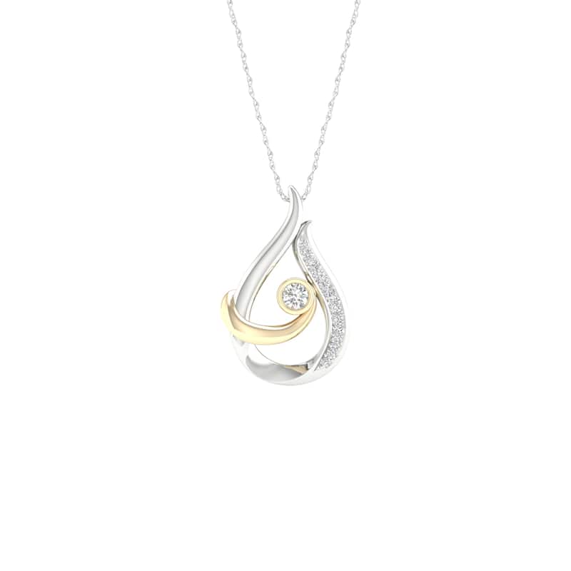 1/10ct TDW Diamond Two Tone Mom and Child Pendant Necklace in Silver for Women - Yellow