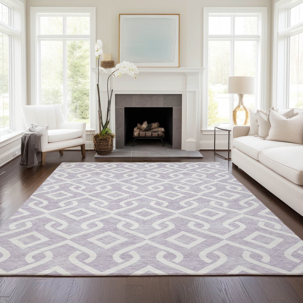 Machine Washable Indoor/ Outdoor Chantille Scroll Trellis Rug
