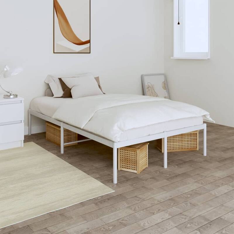 vidaXL Metal Bed Frame, No Mattress - White 77.2" x 55.9" x 12.2" - Queen