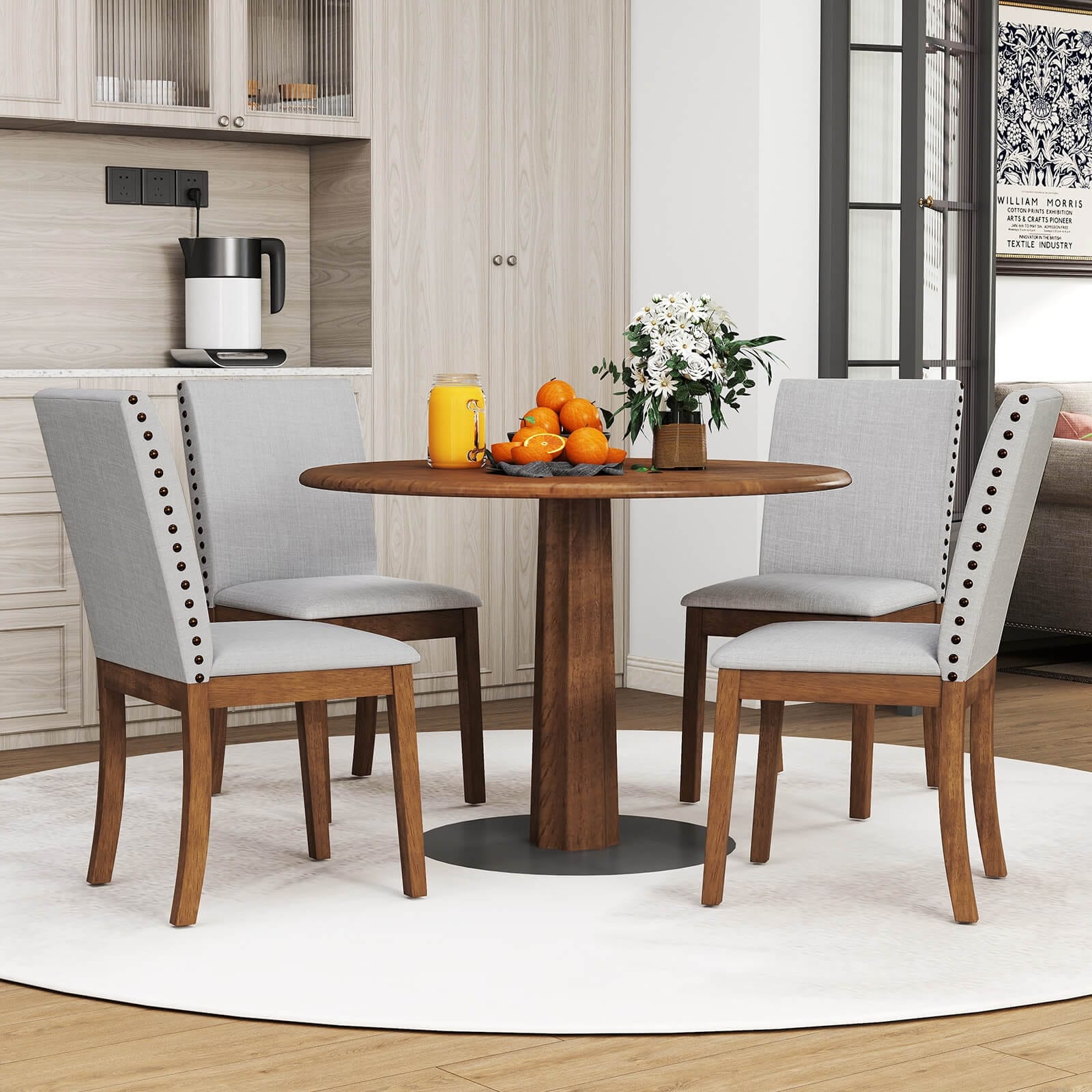 Costway Upholstered Dining Chairs Set of 2/4 with Nailhead Trim