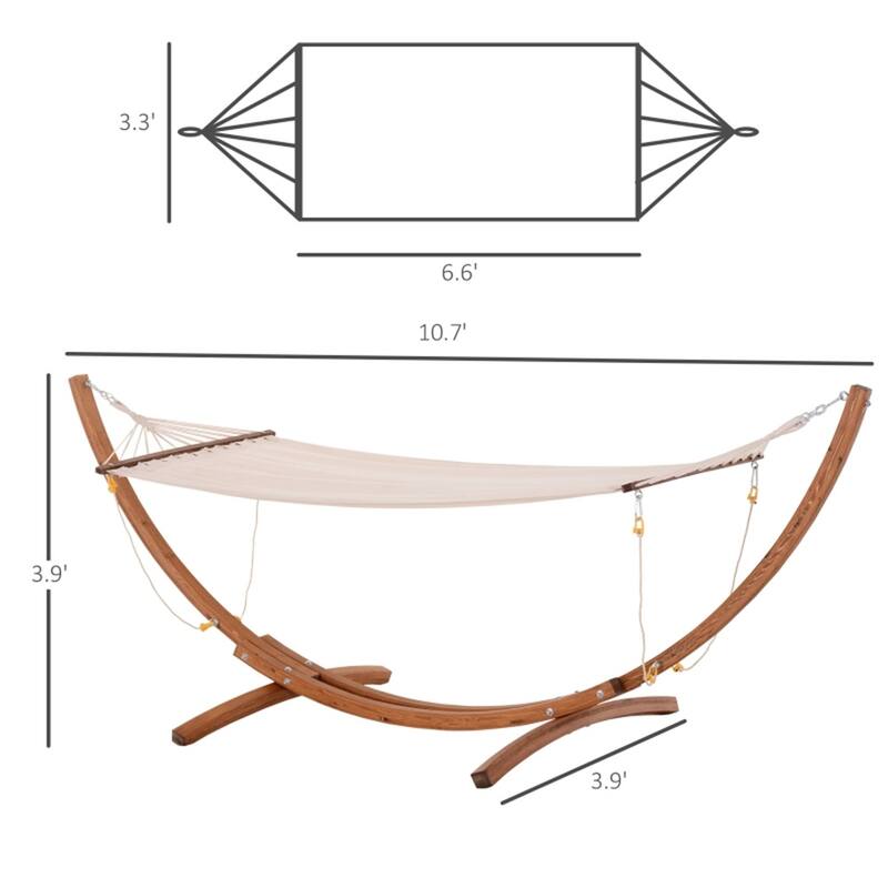 Outdoor Hammock Bed with Sturdy Wood Frame for Patio Porch or Deck Relaxation - 128"L x 46.5"W x 47.25"H