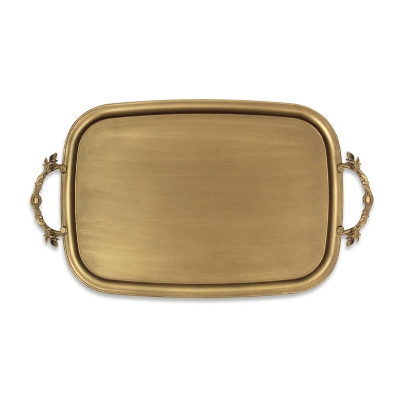 HomeRoots 19" Antiqued Gold Cast Iron Handmade Vanity Tray - 18.75 in. x 1.12 in. x 11.12 in.