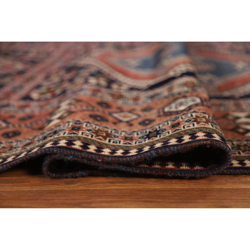 Hand Knotted Oriental 100% Wool Carpet Traditional Geometric Navy Blue & Blues Yalameh Area Rug - 10' 11'' X 7' 6''