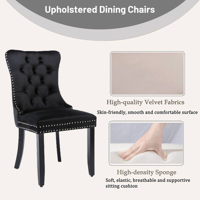 Set of 2 Velvet Dining Chairs,Tufted Solid Wood Armless Chairs Accent Chair with Nailhead Trim and Back Ring Pull - N/A
